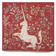 Licorne Fleuri Red Cushion - 19 in. x 19 in. Cotton by Charlotte Home Furnishings | Close Up 1