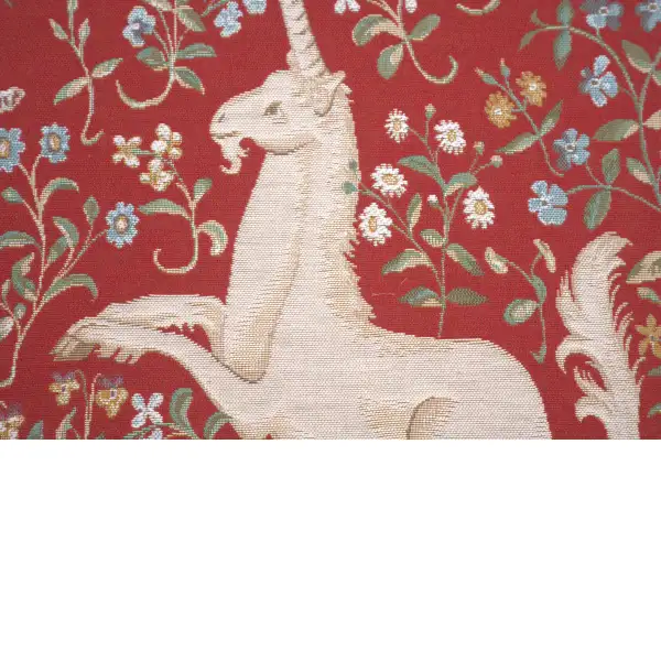 Licorne Fleuri Red Cushion - 19 in. x 19 in. Cotton by Charlotte Home Furnishings | Close Up 3