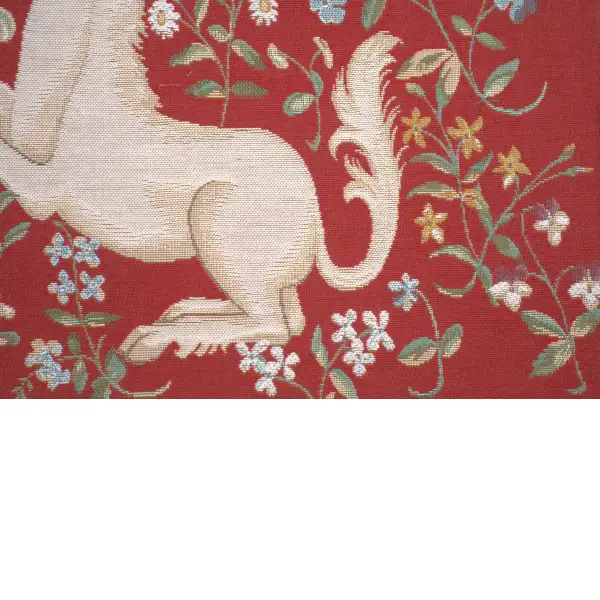 Licorne Fleuri Red Cushion - 19 in. x 19 in. Cotton by Charlotte Home Furnishings | Close Up 4