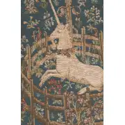 Licorne Captive Bleu Small French Table Mat - 35 in. x 14 in. Wool/cotton/others by Charlotte Home Furnishings | Close Up 1