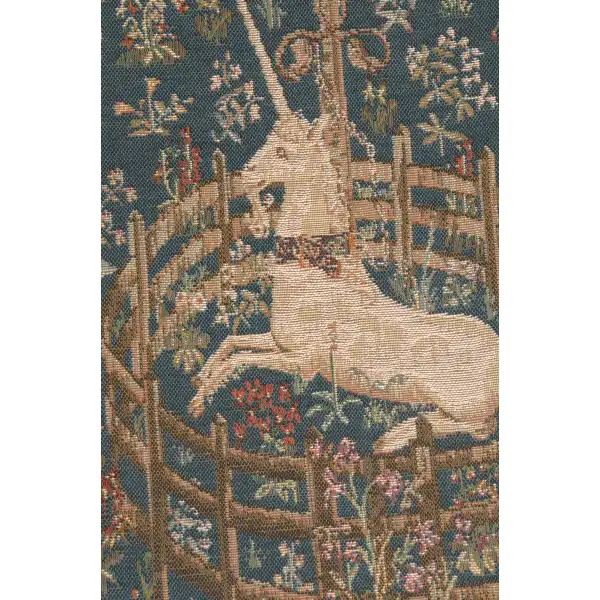 Licorne Captive Bleu Small French Table Mat - 35 in. x 14 in. Wool/cotton/others by Charlotte Home Furnishings | Close Up 1