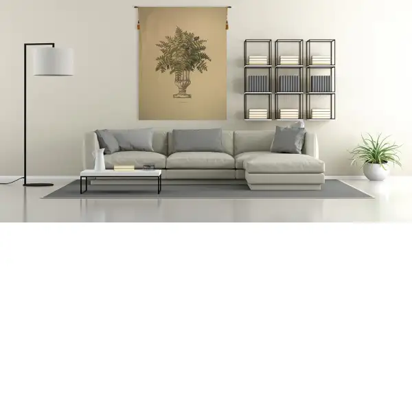Fern Beige Large Belgian Tapestry Wall Hanging - 55 in. x 74 in. Cotton/Viscose/Polyester/Mercurise by Fabrice de Villeneuve | Life Style 1