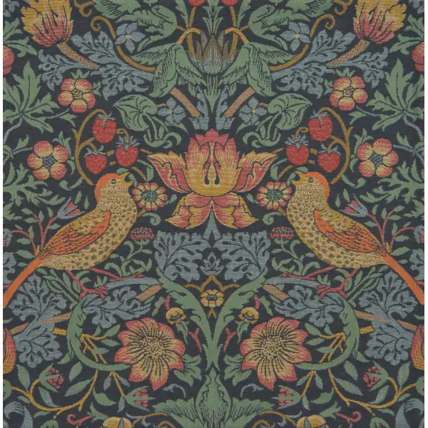 Strawberry Thief A Blue By William Morris Belgian Cushion Cover - 18 in. x 18 in. Cotton/Viscose/Polyester by William Morris | Close Up 1