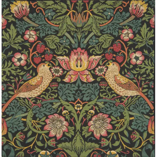 Strawberry Thief A Black By William Morris Belgian Cushion Cover - 18 in. x 18 in. Cotton/Viscose/Polyester by William Morris | Close Up 1