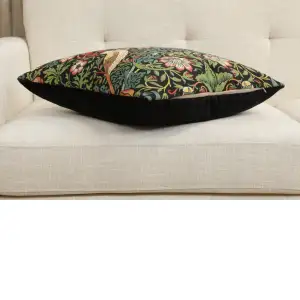 Strawberry Thief A Black By William Morris Belgian Cushion Cover - 18 in. x 18 in. Cotton/Viscose/Polyester by William Morris