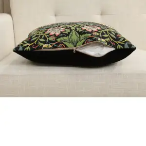 Strawberry Thief A Black By William Morris Belgian Cushion Cover - 18 in. x 18 in. Cotton/Viscose/Polyester by William Morris