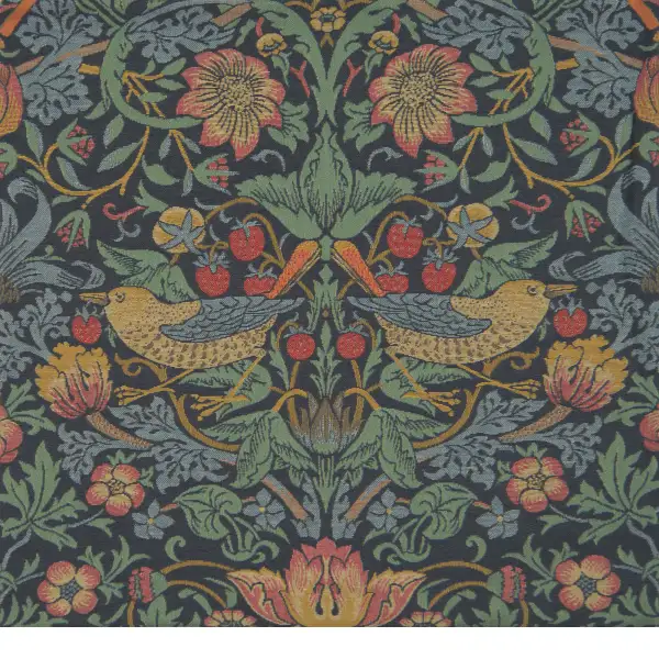 Strawberry Thief B Blue By William Morris Belgian Cushion Cover - 18 in. x 18 in. Cotton/Viscose/Polyester by William Morris | Close Up 1