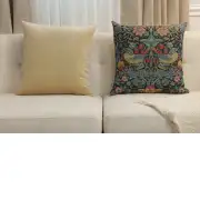 Strawberry Thief B Blue By William Morris Belgian Cushion Cover - 18 in. x 18 in. Cotton/Viscose/Polyester by William Morris
