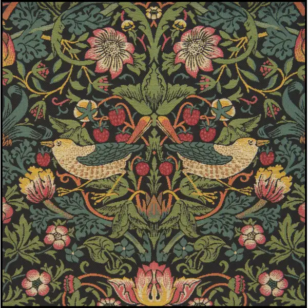 Strawberry Thief B Black By William Morris Belgian Cushion Cover - 18 in. x 18 in. Cotton/Viscose/Polyester by William Morris | Close Up 1