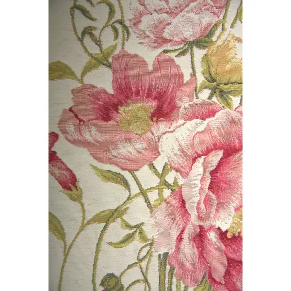 Peonies White French Table Mat - 19 in. x 71 in. Cotton by Charlotte Home Furnishings | Close Up 1