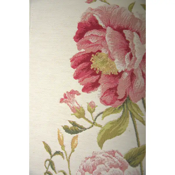 Peonies White French Table Mat - 19 in. x 71 in. Cotton by Charlotte Home Furnishings | Close Up 2