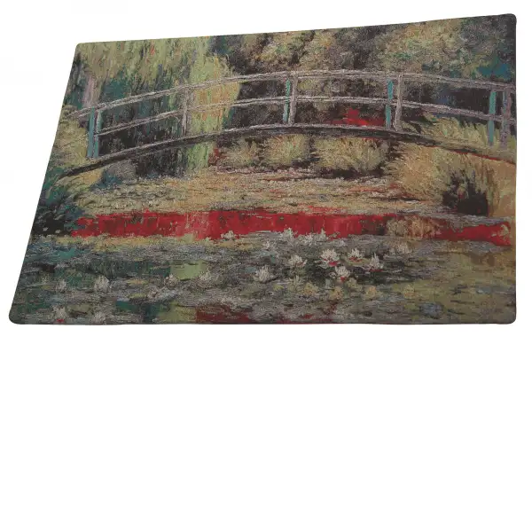 Bridge Over a Pond Of Lilies Stretched Wall Tapestry | Close Up 4