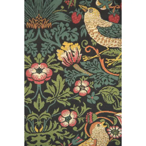 Strawberry Thief Black William Morris Belgian Tapestry Wall Hanging - 27 in. x 36 in. Cotton/Viscose/Polyester by William Morris | Close Up 1