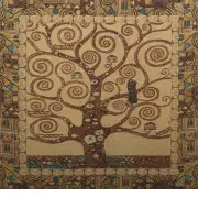 Tree Of Life B By Klimt Belgian Cushion Cover - 18 in. x 18 in. Cotton/viscose/goldthreadembellishments by Gustav Klimt | Close Up 1