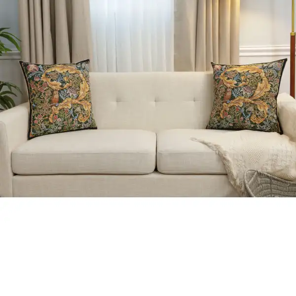 Owl and Pigeon Belgian Sofa Pillow Cover | Close Up 5