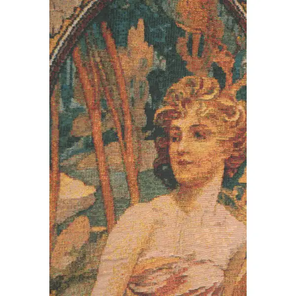 Mucha Matin Bright Belgian Tapestry Wall Hanging - 21 in. x 61 in. Cotton/Wool/Viscose/Polyester by Alphonse Mucha | Close Up 1