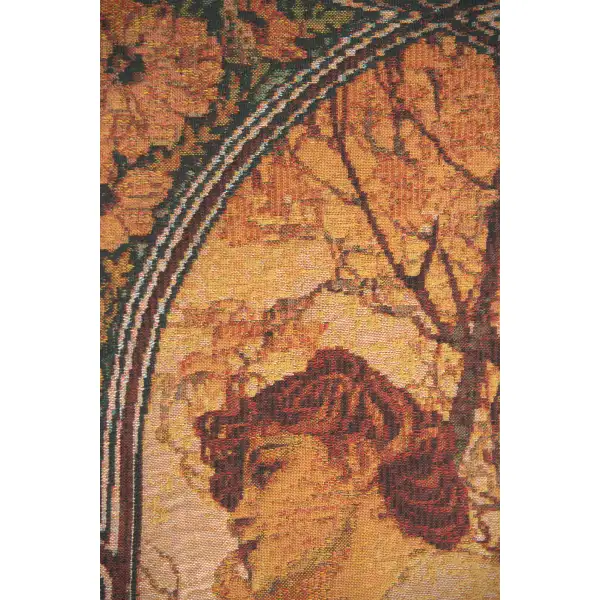 Mucha Soir Bright Belgian Tapestry Wall Hanging - 14 in. x 38 in. Cotton/Viscose/Polyester by Alphonse Mucha | Close Up 1