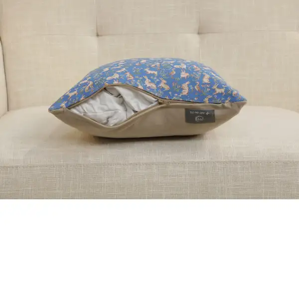 Mille Fleurs And Little Animals Blue Tapestry Cushion Cover - 14 in. x 14 in. Cotton by Charlotte Home Furnishings Inc | Close Up 4