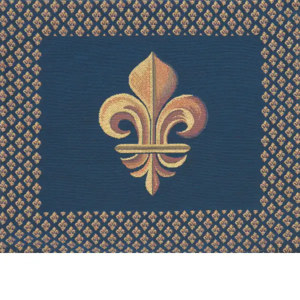 Framed Fleur de Lys Blue Cushion | Close Up 1