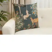 Unicorn and Does Forest Blue French Couch Cushion | Close Up 1