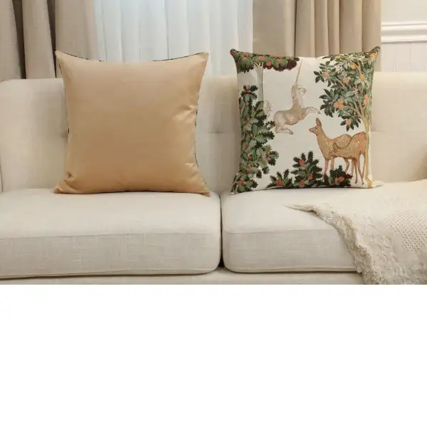Unicorn And Does Forest White Tapestry Cushion Cover - 19 in. x 19 in. Cotton by Charlotte Home Furnishings Inc | Close Up 5