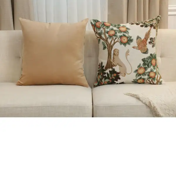 Lion And Pheasant Forest White Tapestry Cushion Cover - 19 in. x 19 in. Cotton by Charlotte Home Furnishings Inc | Close Up 5