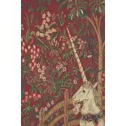 Unicorn In Captivity Red  Belgian Tapestry | Close Up 1