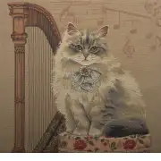 Cat With Harp Belgian Sofa Pillow Cover | Close Up 1