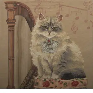 Cat With Harp Belgian Cushion Cover - 18 in. x 18 in. Cotton by Charlotte Home Furnishings Inc