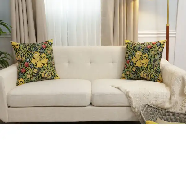 Golden Lily Black William Morris Belgian Sofa Pillow Cover | Close Up 5