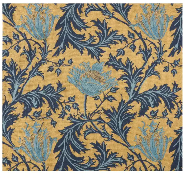 Anemone Blue Gold Belgian Cushion Cover - 16 in. x 16 in. Cotton/Viscose/Polyester by William Morris | Close Up 1