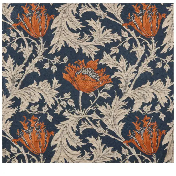 Anemone Blue Rust Belgian Cushion Cover - 16 in. x 16 in. Cotton/Viscose/Polyester by William Morris | Close Up 1