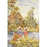 Washing by the Lake Small Vertical  Italian Tapestry | Close Up 1