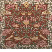 Roses and Birds Red French Couch Cushion | Close Up 1