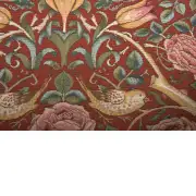 Roses and Birds Red French Couch Cushion | Close Up 2