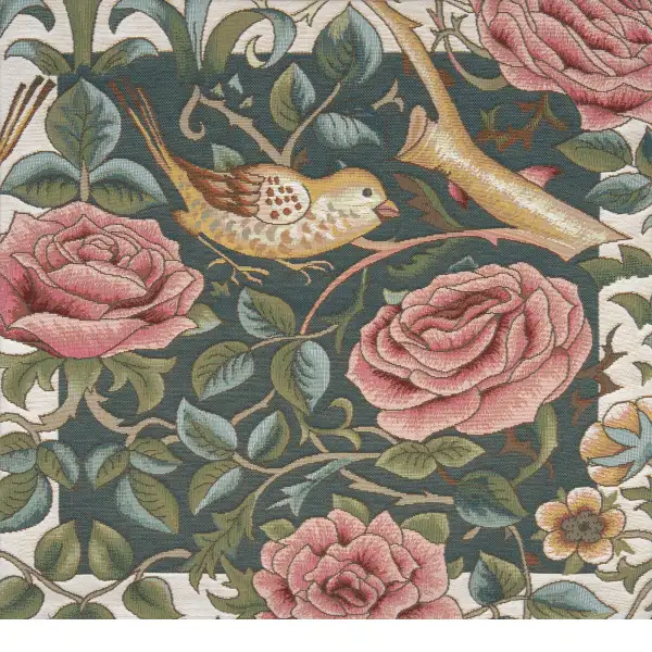 Zoom Bird and Roses Blue Cushion | Close Up 1