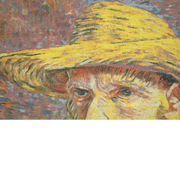 Van Gogh's Self Portrait With Straw Hat Large Belgian Cushion Cover - 18 in. x 18 in. Cotton/Viscose/Polyester by Vincent Van Gogh | Close Up 3