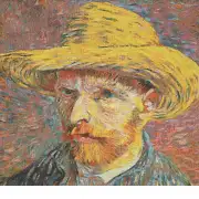 Van Gogh's Self Portrait with Straw Hat Small Belgian Cushion Cover | Close Up 1