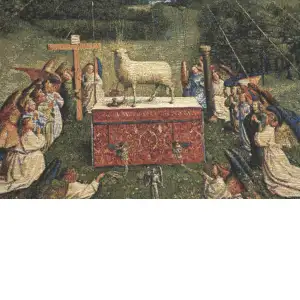 The Lamb Of God Belgian Cushion Cover - 18 in. x 18 in. Cotton/Viscose/Polyester by Jan and Hubert van Eyck