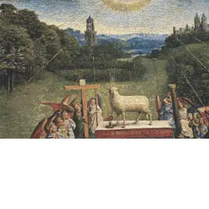 The Lamb Of God Belgian Cushion Cover - 18 in. x 18 in. Cotton/Viscose/Polyester by Jan and Hubert van Eyck