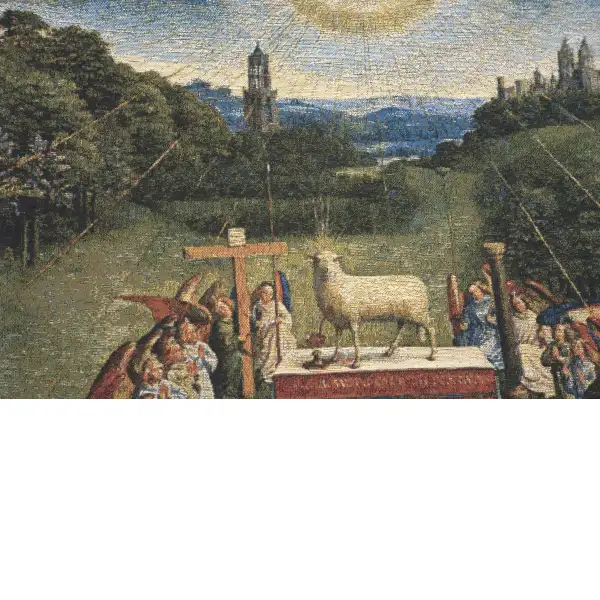 The Lamb Of God Belgian Cushion Cover - 18 in. x 18 in. Cotton/Viscose/Polyester by Jan and Hubert van Eyck | Close Up 3