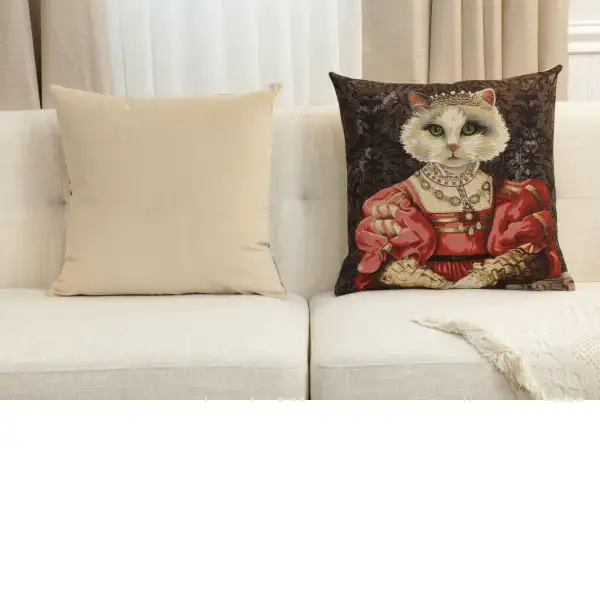Cat With Crown A Belgian Cushion Cover - 18 in. x 18 in. Cotton by Charlotte Home Furnishings Inc | Close Up 5