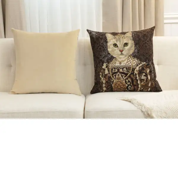 Cat With Crown B Belgian Cushion Cover - 18 in. x 18 in. Cotton by Charlotte Home Furnishings Inc | Close Up 5
