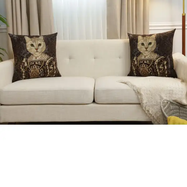 Cat With Crown B Belgian Cushion Cover - 18 in. x 18 in. Cotton by Charlotte Home Furnishings Inc | Close Up 5
