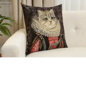Cat With Crown C Belgian Cushion Cover - 18 in. x 18 in. Cotton by Charlotte Home Furnishings Inc