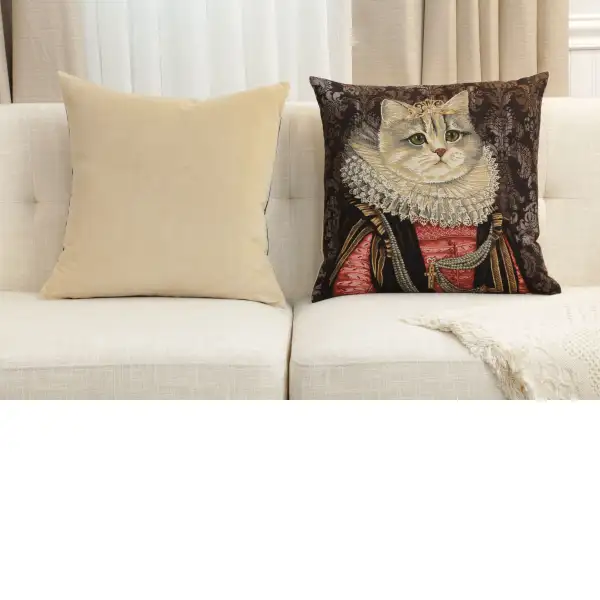 Cat With Crown C Belgian Cushion Cover - 18 in. x 18 in. Cotton by Charlotte Home Furnishings Inc | Close Up 5