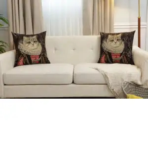 Cat With Crown C Belgian Cushion Cover - 18 in. x 18 in. Cotton by Charlotte Home Furnishings Inc
