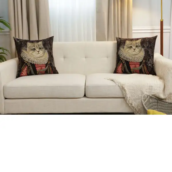 Cat With Crown C Belgian Cushion Cover - 18 in. x 18 in. Cotton by Charlotte Home Furnishings Inc | Close Up 5