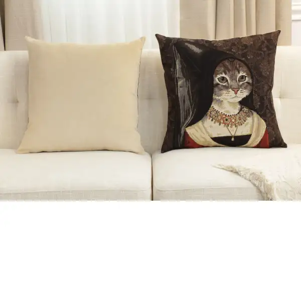 Cat With Hat B Belgian Cushion Cover - 18 in. x 18 in. Cotton by Charlotte Home Furnishings Inc | Close Up 5