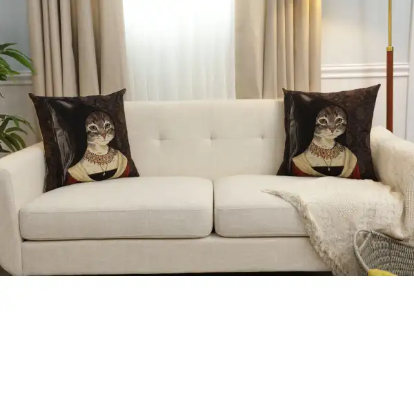 Cat With Hat B Belgian Cushion Cover - 18 in. x 18 in. Cotton by Charlotte Home Furnishings Inc | Close Up 5